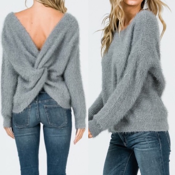 Sweaters - Fuzzy Twist Back Sweater
